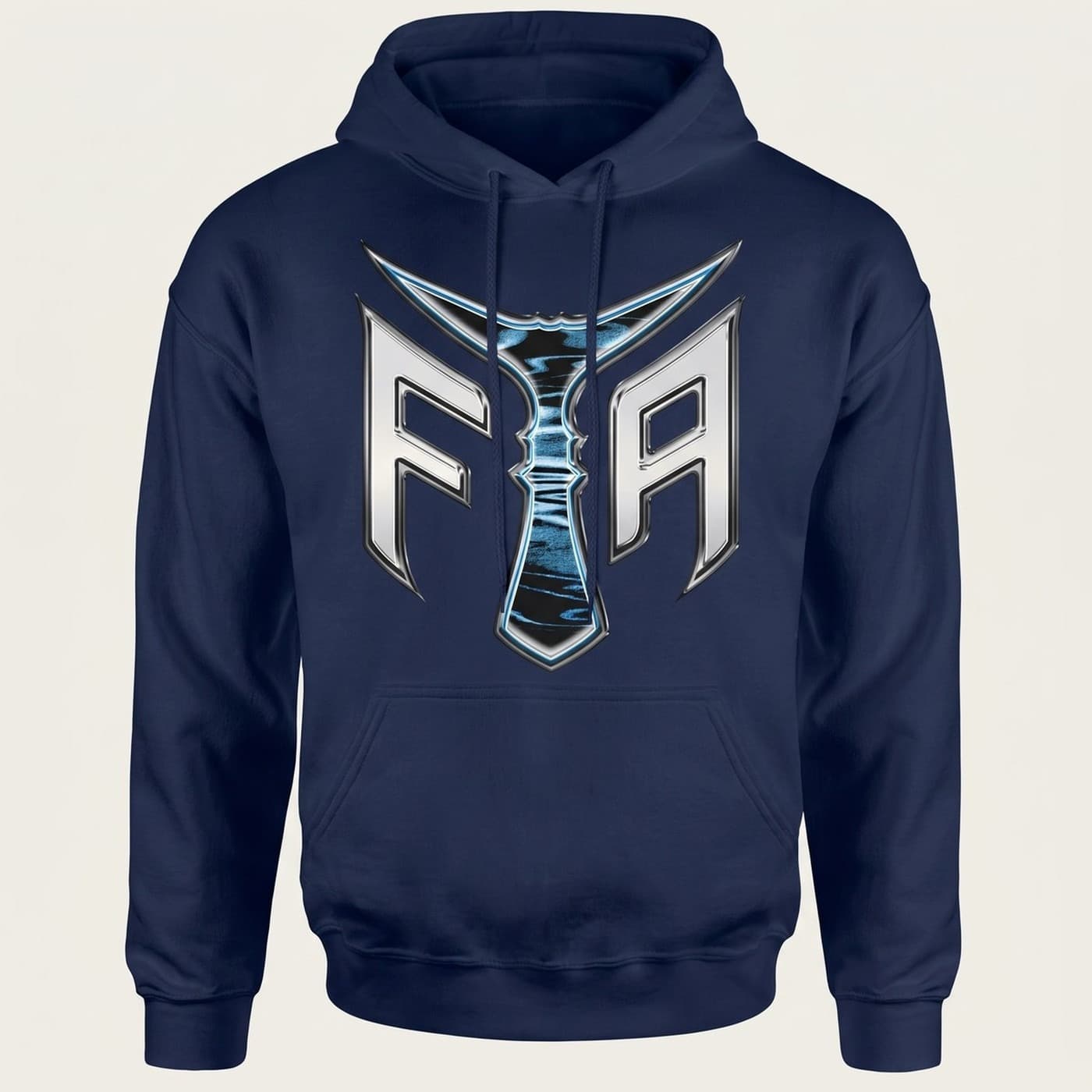 The FTA hoodie in navy with the F/A monogram across the chest.